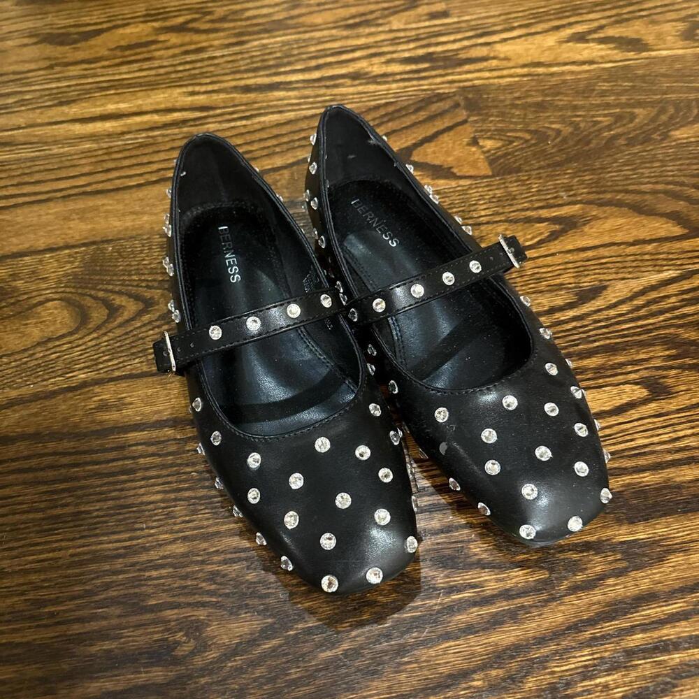 Stylish Black Studded Flats with Mary Jane Strap